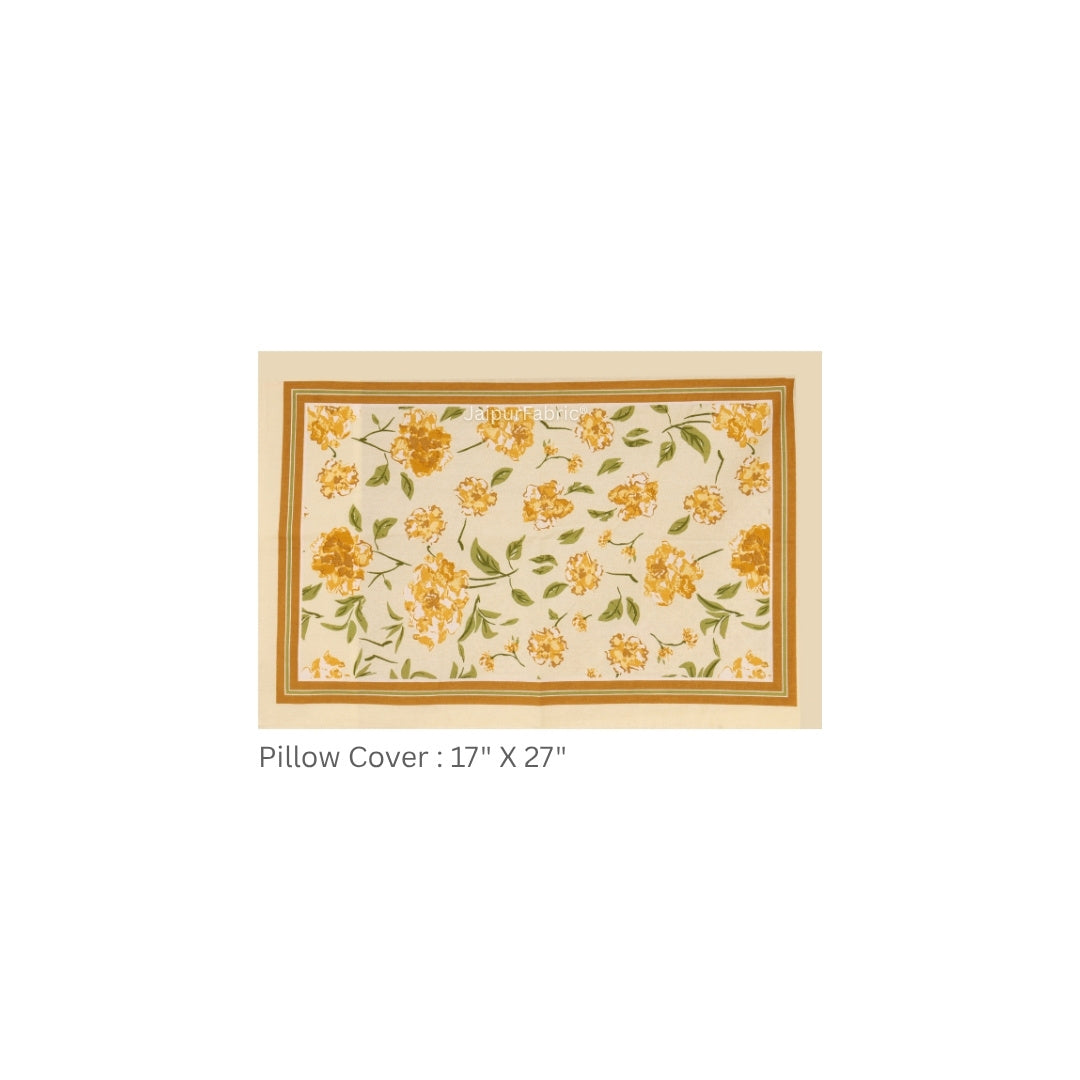 Golden Yellow Scattered Garden Floral Pure Cotton King Size Bedsheet