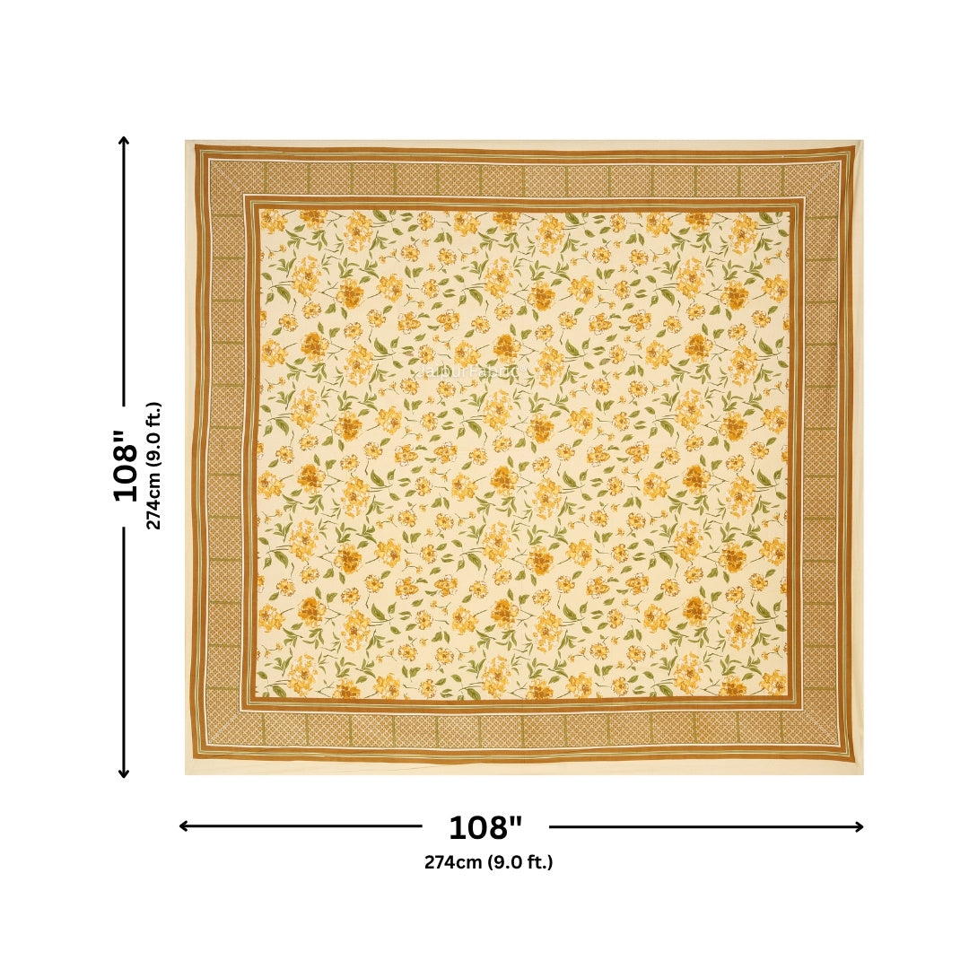 Golden Yellow Scattered Garden Floral Pure Cotton King Size Bedsheet