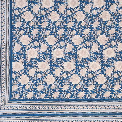 Royal Blue Ethnic Floral Jaal Pure Cotton King Size Bedsheet
