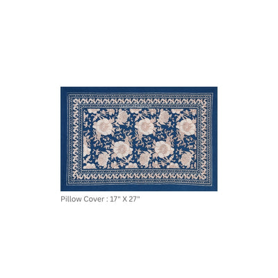Royal Blue Ethnic Floral Jaal Pure Cotton King Size Bedsheet