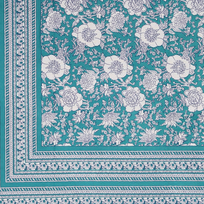 Teal Blue Ethnic Floral Jaal Pure Cotton King Size Bedsheet