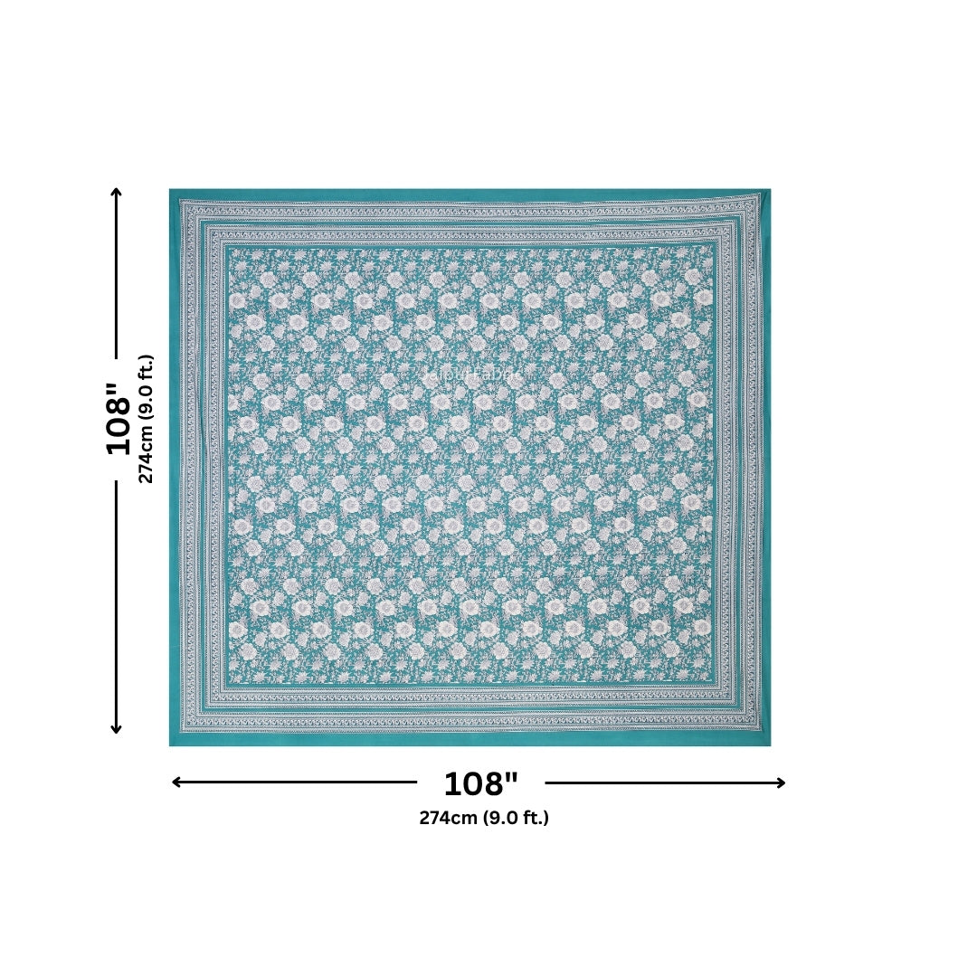 Teal Blue Ethnic Floral Jaal Pure Cotton King Size Bedsheet