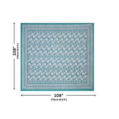 Teal Blue Ethnic Floral Jaal Pure Cotton King Size Bedsheet