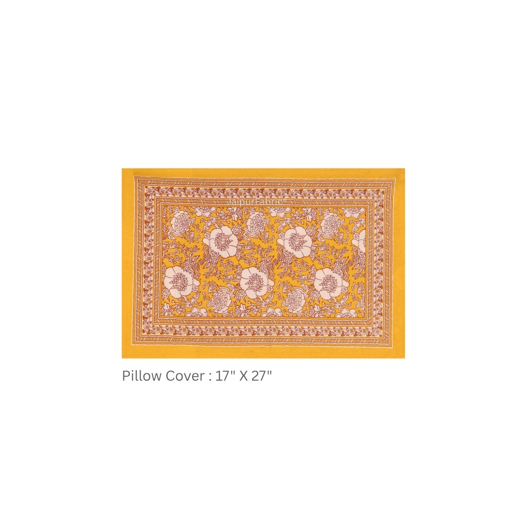 Mustard Yellow Ethnic Floral Jaal Pure Cotton King Size Bedsheet