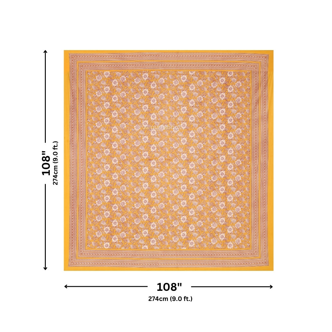 Mustard Yellow Ethnic Floral Jaal Pure Cotton King Size Bedsheet