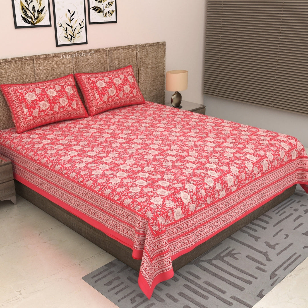 Rose Pink Ethnic Floral Jaal Pure Cotton King Size Bedsheet