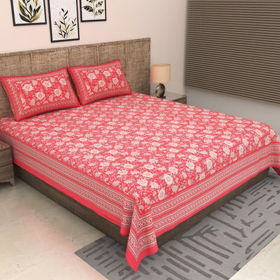Rose Pink Ethnic Floral Jaal Pure Cotton King Size Bedsheet