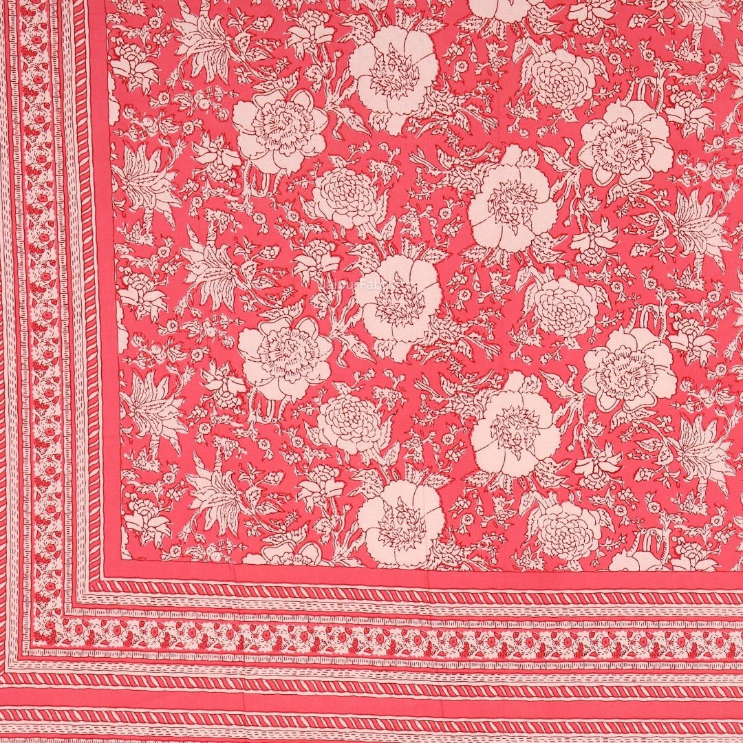 Rose Pink Ethnic Floral Jaal Pure Cotton King Size Bedsheet