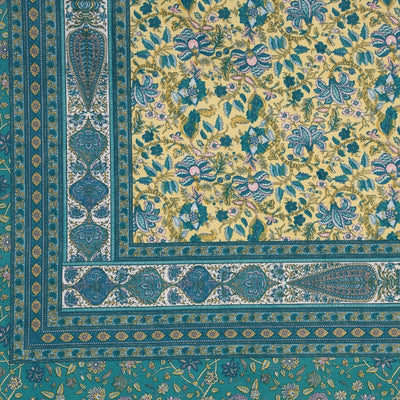 Sea Green & Yellow Classic Royal Buti Pure Cotton King Size Bedsheet