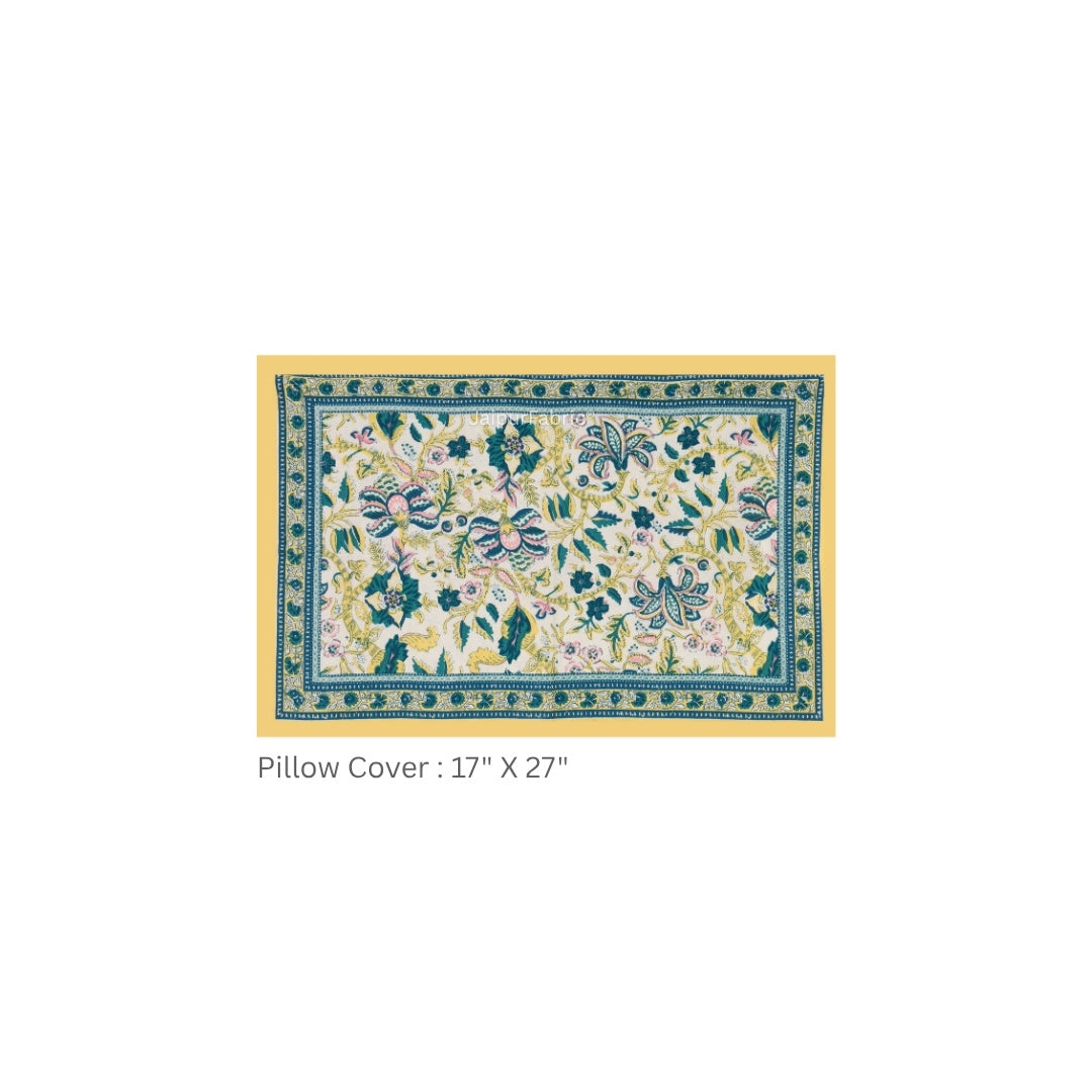 Sea Green & Yellow Classic Royal Buti Pure Cotton King Size Bedsheet