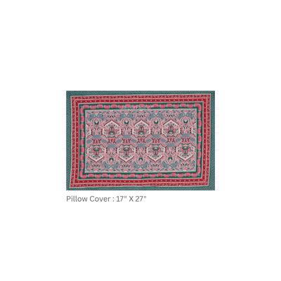 Grey & Pink Traditional Medallion Print Pure Cotton King Size Bedsheet