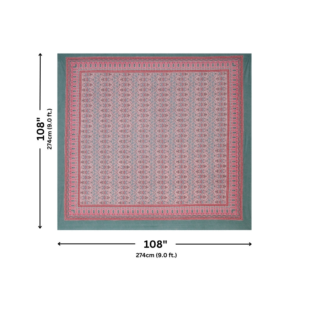 Grey & Pink Traditional Medallion Print Pure Cotton King Size Bedsheet