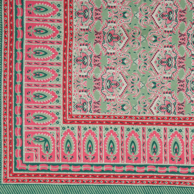 Sage Green & Pink Traditional Medallion Print Pure Cotton King Size Bedsheet