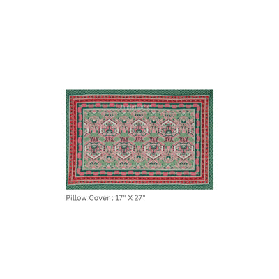 Sage Green & Pink Traditional Medallion Print Pure Cotton King Size Bedsheet