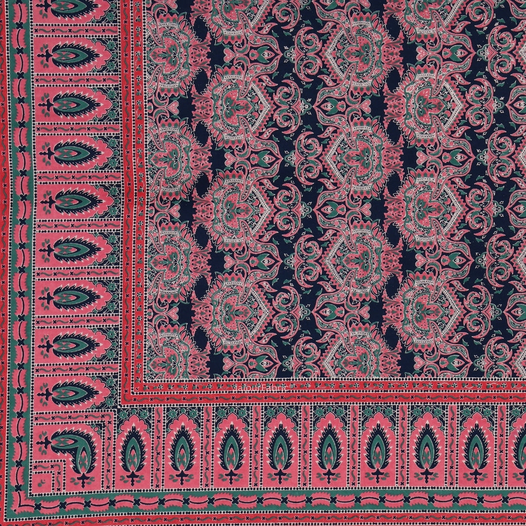 Navy Blue & Wine Traditional Medallion Print Pure Cotton King Size Bedsheet