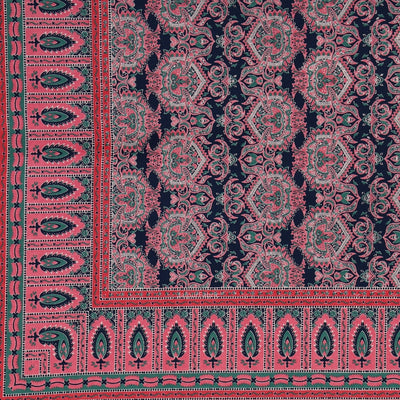 Navy Blue & Wine Traditional Medallion Print Pure Cotton King Size Bedsheet