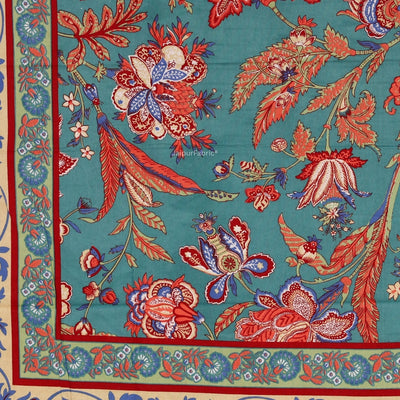 Turquoise Blue Royal Paisley Vine Pure Cotton King Size Bedsheet