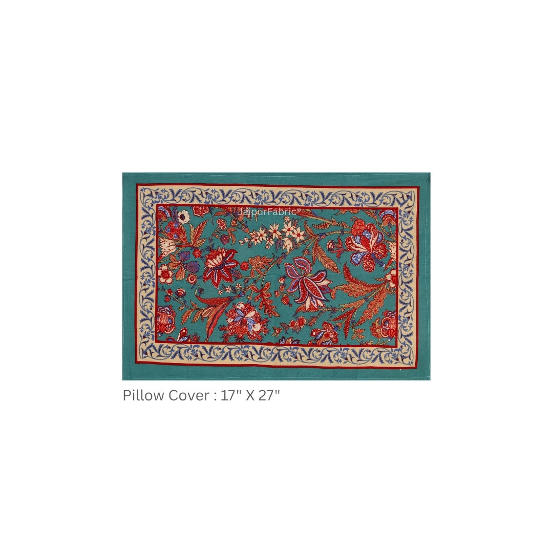 Turquoise Blue Royal Paisley Vine Pure Cotton King Size Bedsheet