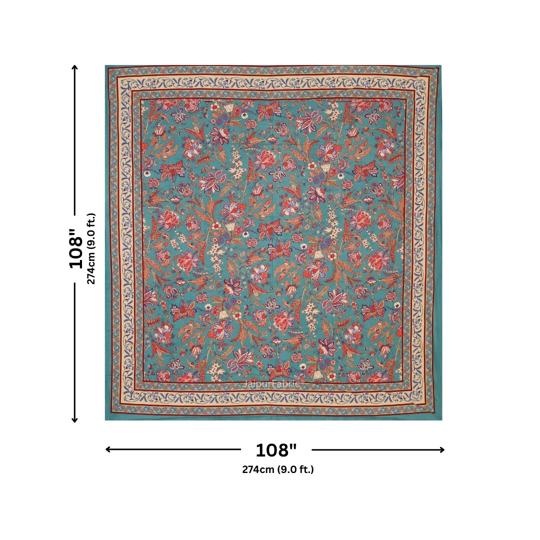 Turquoise Blue Royal Paisley Vine Pure Cotton King Size Bedsheet