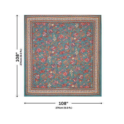 Turquoise Blue Royal Paisley Vine Pure Cotton King Size Bedsheet