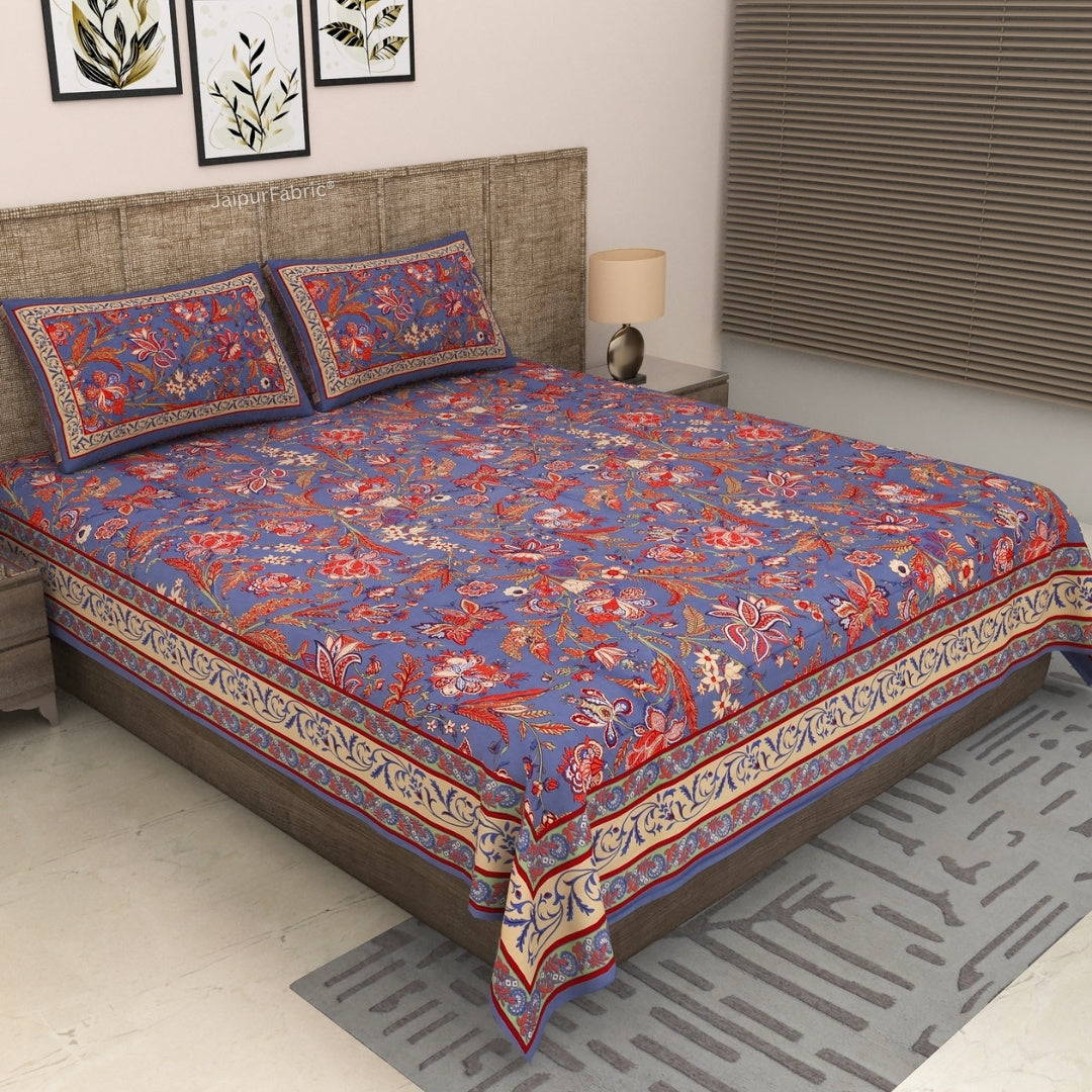 Lavender Blue Royal Paisley Vine Pure Cotton King Size Bedsheet