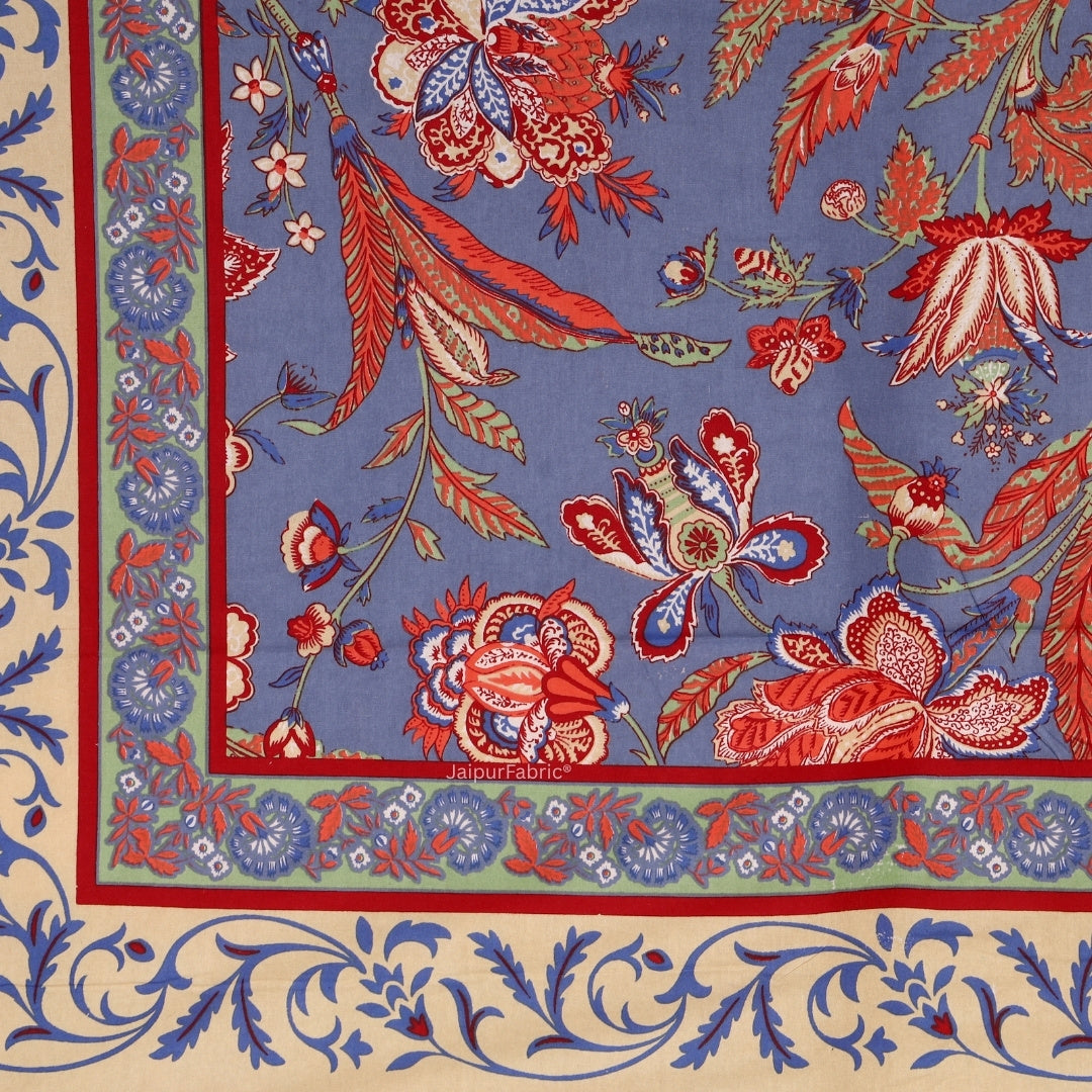 Lavender Blue Royal Paisley Vine Pure Cotton King Size Bedsheet