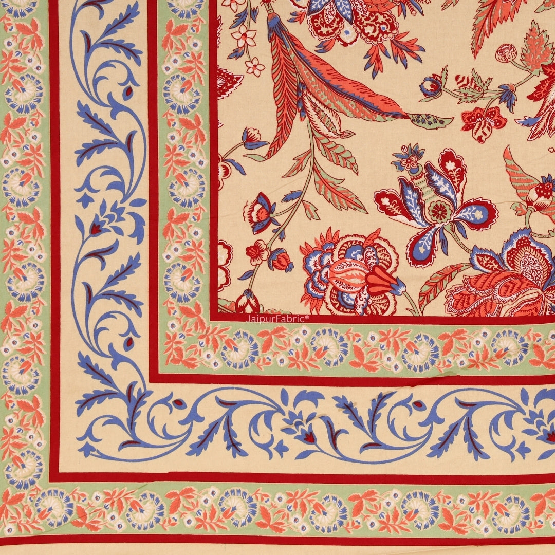 Beige Royal Paisley Vine Pure Cotton King Size Bedsheet