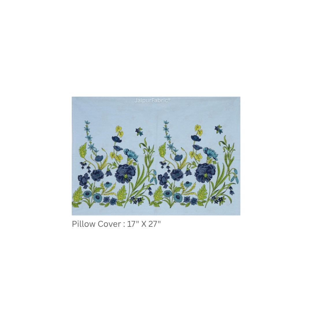 Sky Blue Poppies in Bloom Pure Cotton King Size Bedsheet