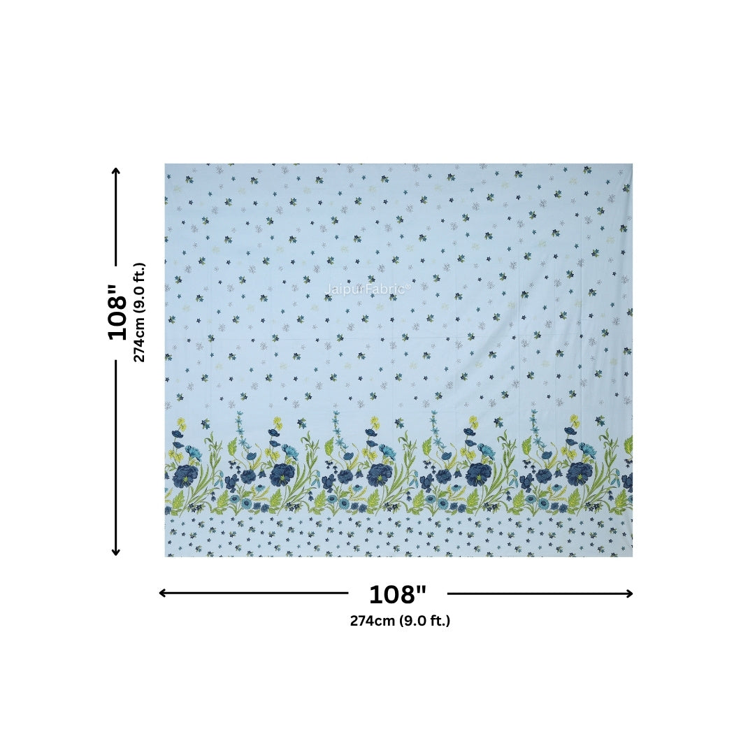 Sky Blue Poppies in Bloom Pure Cotton King Size Bedsheet