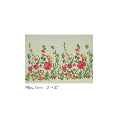 Mint Green Poppies in Bloom Pure Cotton King Size Bedsheet