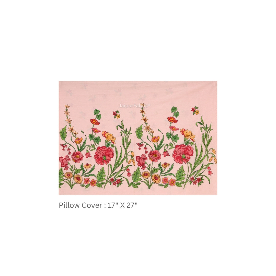 Baby Pink Poppies in Bloom Pure Cotton King Size Bedsheet