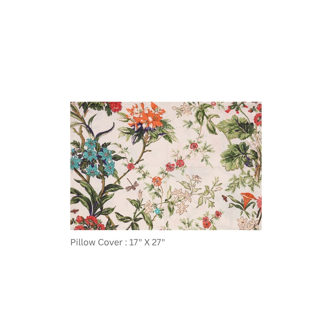 Off-White Tropical Floral Bouquet Pure Cotton King Size Bedsheet