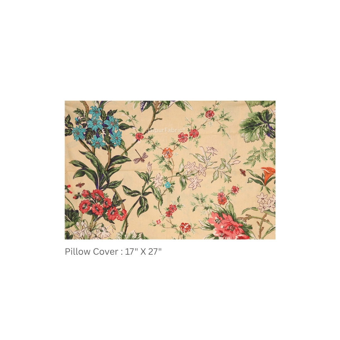 Golden Beige Tropical Floral Bouquet Pure Cotton King Size Bedsheet