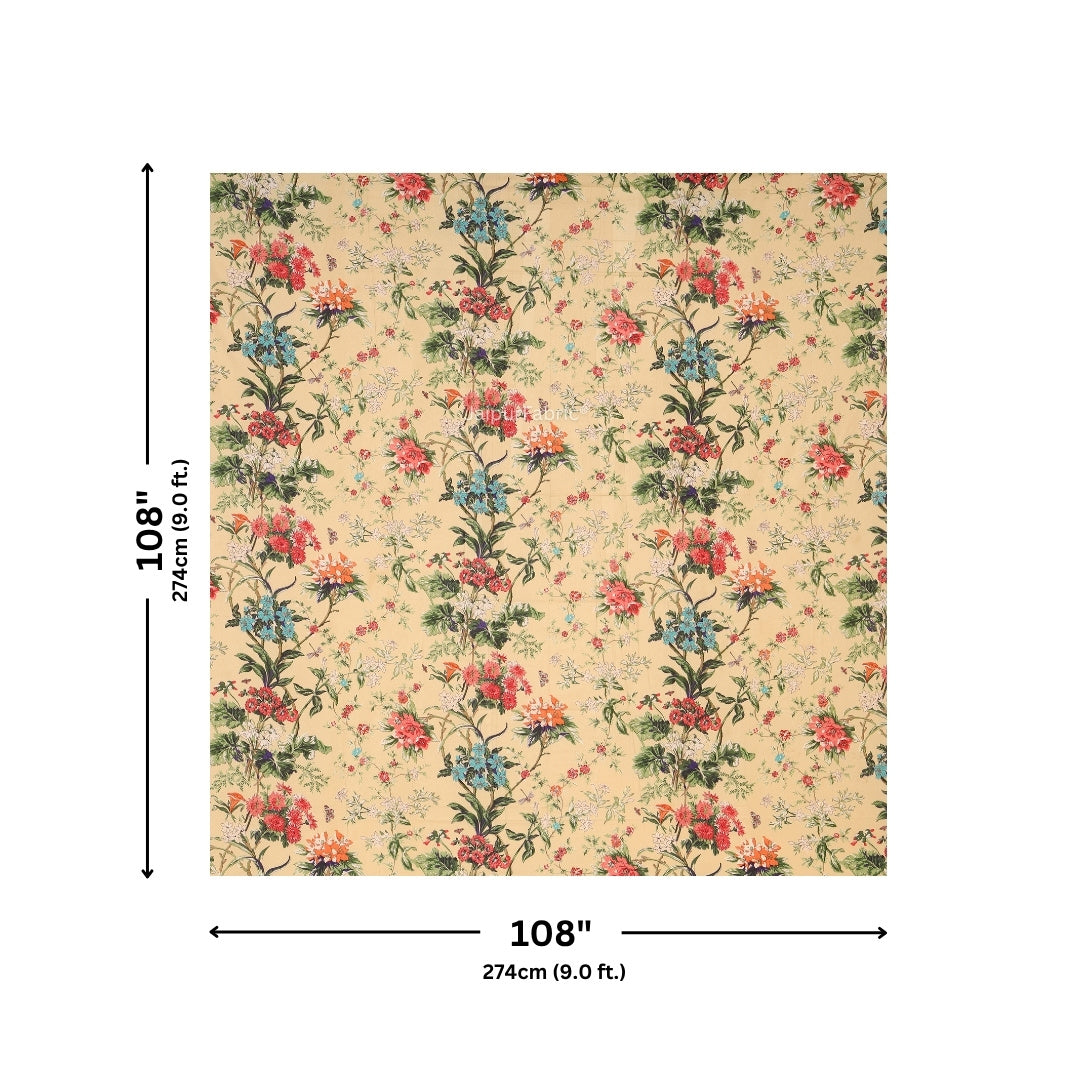 Golden Beige Tropical Floral Bouquet Pure Cotton King Size Bedsheet