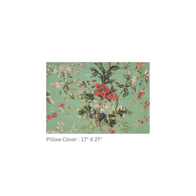 Pistachio Green Tropical Floral Bouquet Pure Cotton King Size Bedsheet