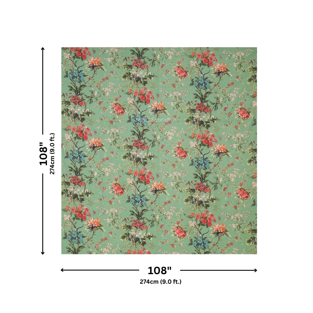 Pistachio Green Tropical Floral Bouquet Pure Cotton King Size Bedsheet