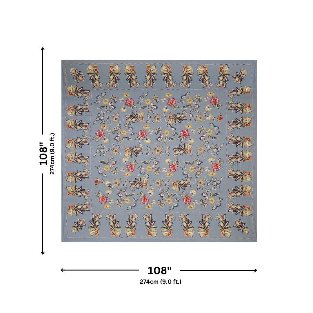 Steel Blue Majestic Fern Leaf Pure Cotton King Size Bedsheet