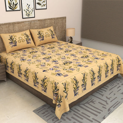 Sand Beige Majestic Fern Leaf Pure Cotton King Size Bedsheet