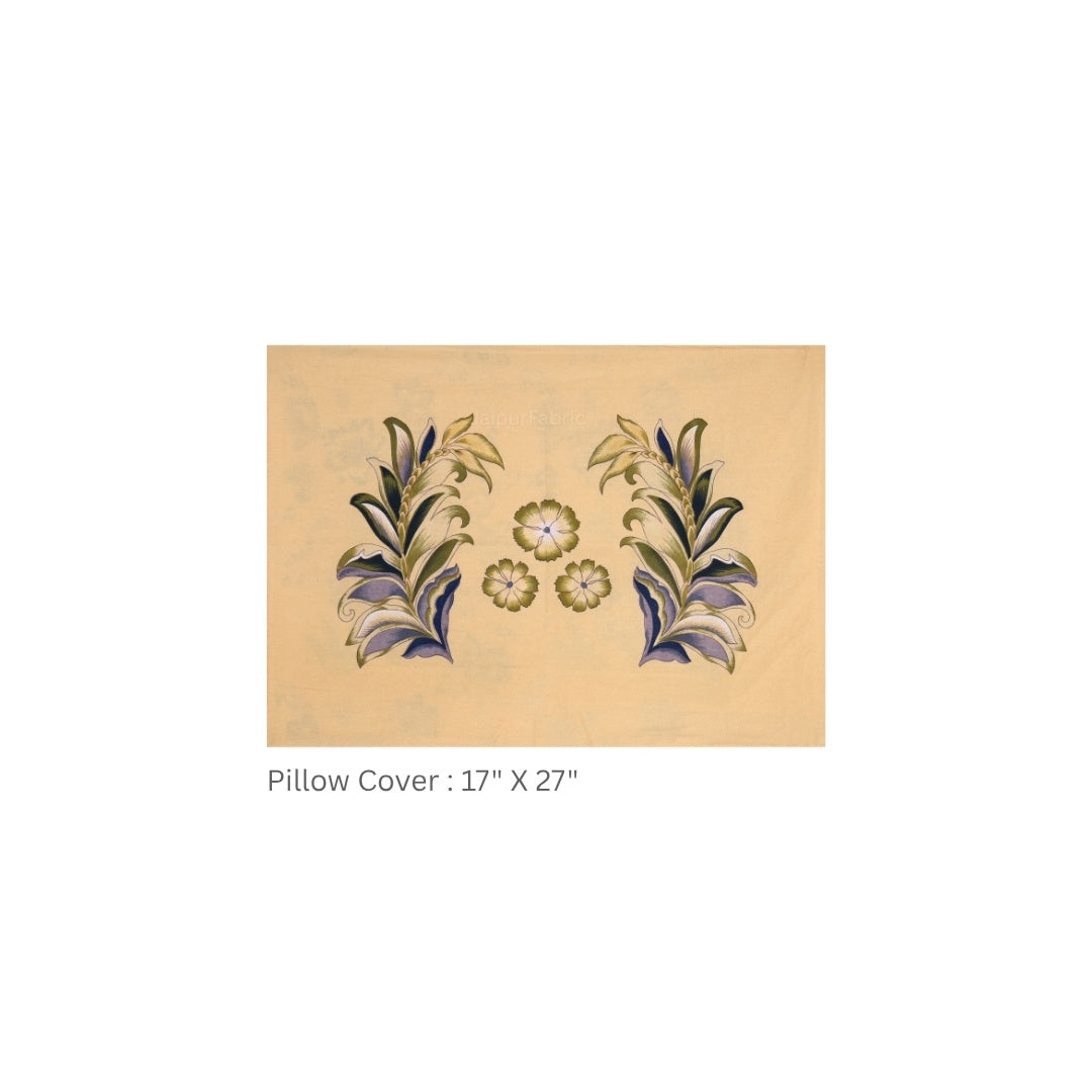 Sand Beige Majestic Fern Leaf Pure Cotton King Size Bedsheet