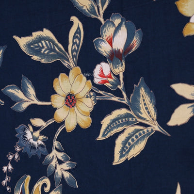Midnight Blue Majestic Fern Leaf Pure Cotton King Size Bedsheet