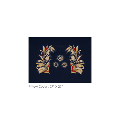 Midnight Blue Majestic Fern Leaf Pure Cotton King Size Bedsheet