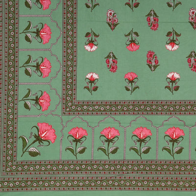 Sage Green Royal Rose Buti Pure Cotton King Size Bedsheet