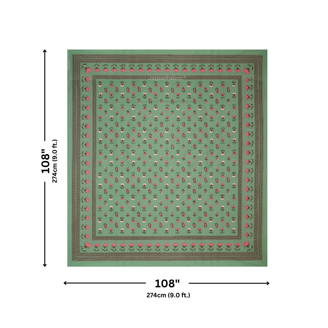 Sage Green Royal Rose Buti Pure Cotton King Size Bedsheet
