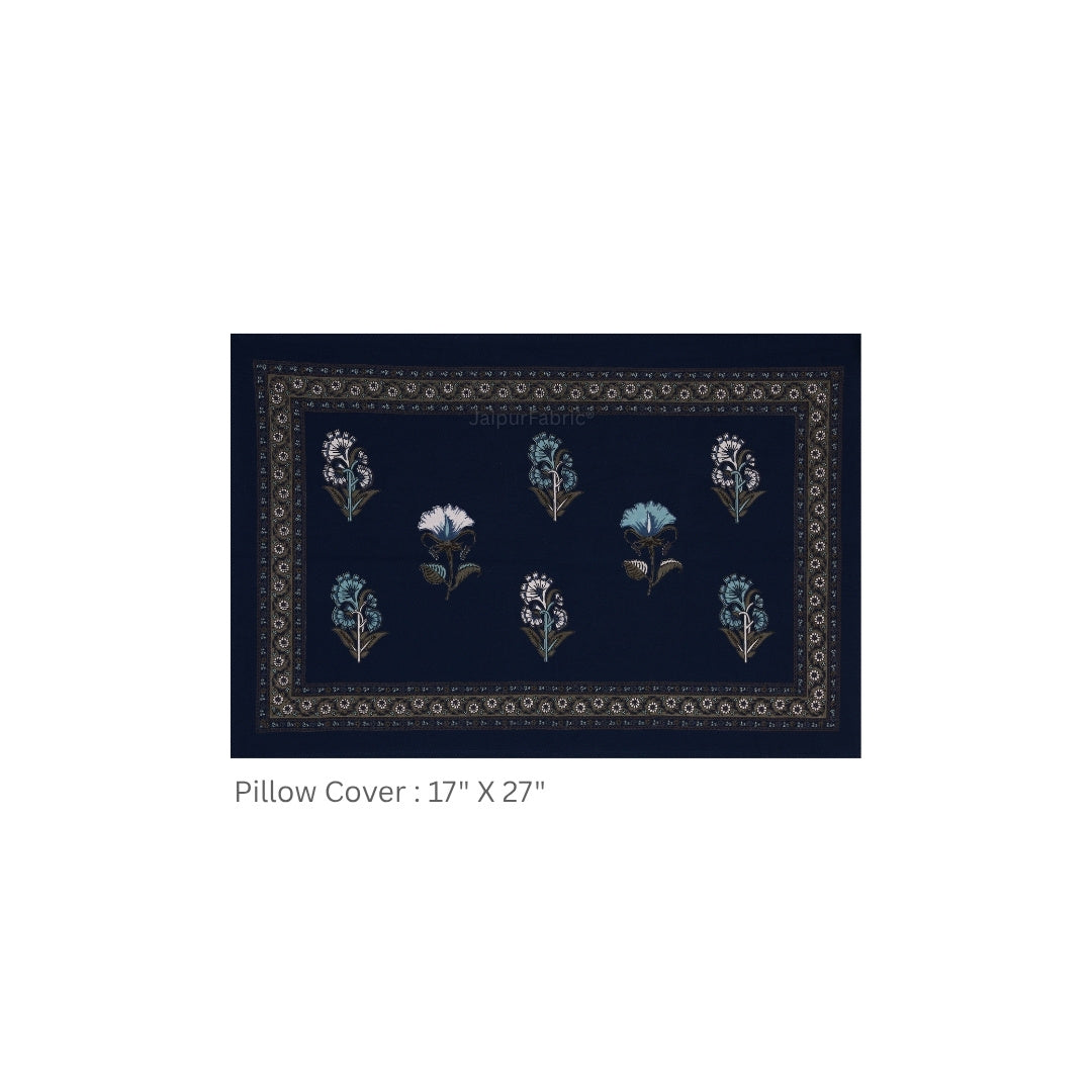 Navy Blue Royal Rose Buti Pure Cotton King Size Bedsheet