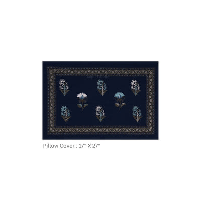 Navy Blue Royal Rose Buti Pure Cotton King Size Bedsheet