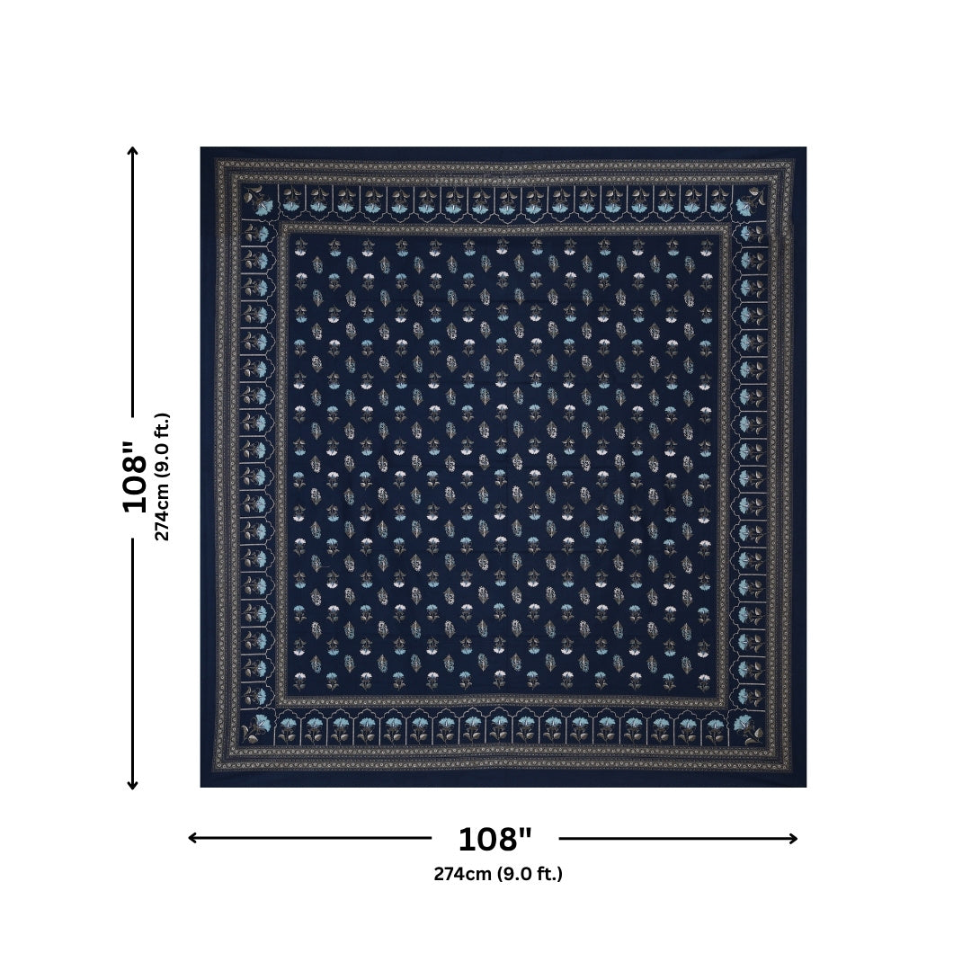 Navy Blue Royal Rose Buti Pure Cotton King Size Bedsheet