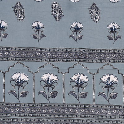 Dusty Blue Royal Rose Buti Pure Cotton King Size Bedsheet