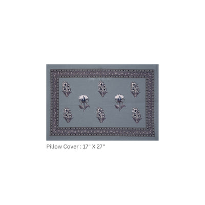 Dusty Blue Royal Rose Buti Pure Cotton King Size Bedsheet
