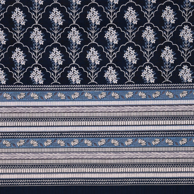 Deep Indigo Ornate Lattice Geometry Pure Cotton King Size Bedsheet