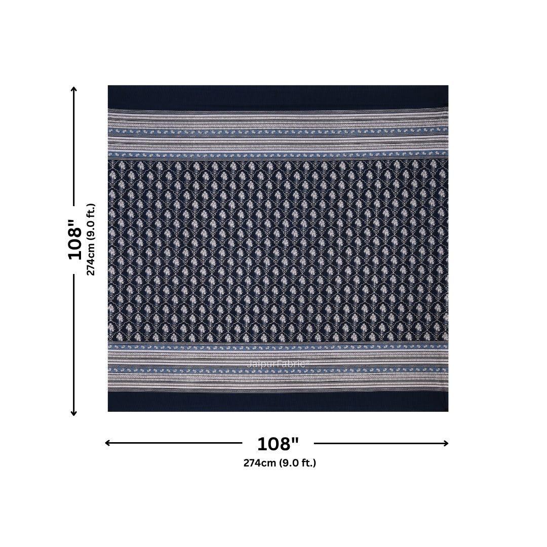 Deep Indigo Ornate Lattice Geometry Pure Cotton King Size Bedsheet